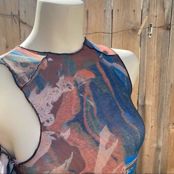 Jaded London Marble Print Cold Shoulder Glove Detail Mesh Mini Dress size 4 - Picture 11 of 16